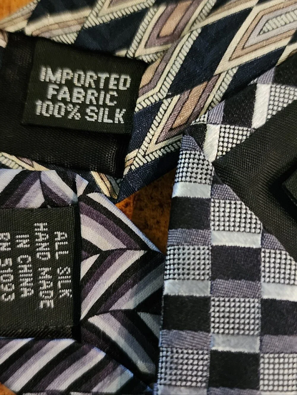 3pc Men’s 100% Silk Tie Lot Honors Puritan Arrow Black Gray Geometric